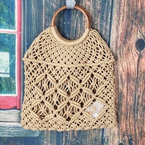 Modcloth Handbags - Cotton Rope Macrame Bag w/ Wooden Handles